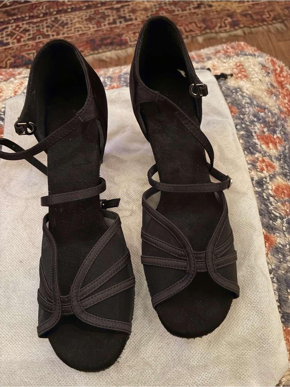 Black taffeta and mesh ballroom practice shoes